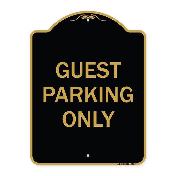 Designer Series-Guest Parking Only, Black & Gold Heavy-Gauge Aluminum, 24" x 18", BG-1824-9836